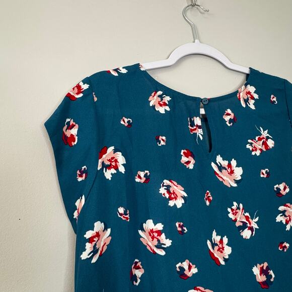 41 Hawthorn Teal Floral Pleated Short Sleeve Blouse Women’s Med Petite NWT - Picture 5 of 7